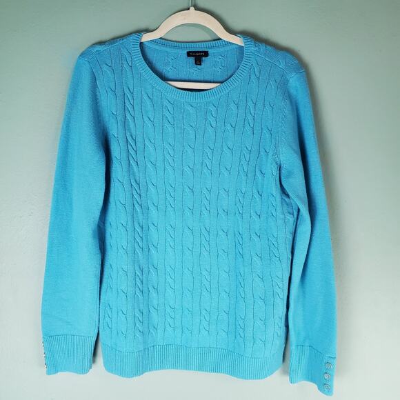 Talbots Womens Blue Lambswool Blend Cable Knit Crew Neck LS Sweater Size Large - Picture 1 of 7